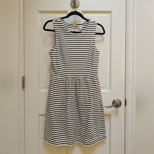 J Crew black and white striped dress, gold zipper, size xs